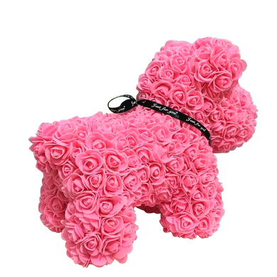 Собачка з 3D троянд 40 см Рожева + подарункова упаковка