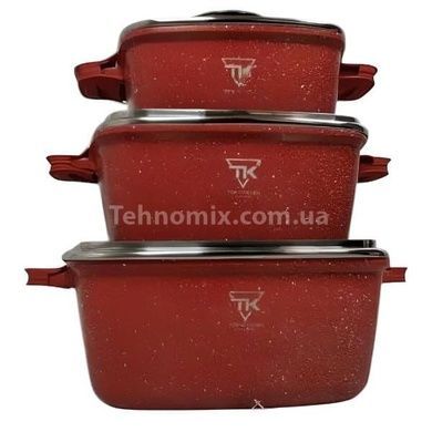 Набор квадратных кастрюль с крышками 6 предметов Top Kitchen TК00025 Красный