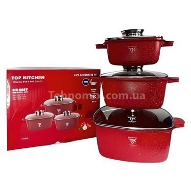 Набор квадратных кастрюль с крышками 6 предметов Top Kitchen TК00025 Красный