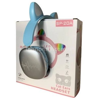 Беспроводные Bluetooth наушники с кошачьими ушками LED SP-20A Голубые