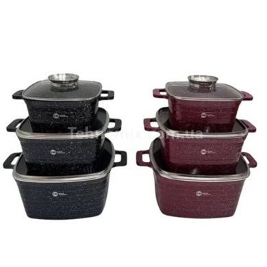 Набір квадратних казанів 3шт з кришками Higher Kitchen HK-322 Червоний