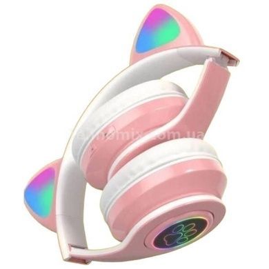Беспроводные Bluetooth наушники с кошачьими ушками LED с картой памяти B39M Розовые