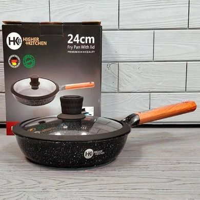 Сковорода 24см Higher Kitchen НК-318 Черная с деревянной ручкой