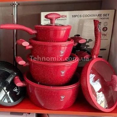 Набор посуды с крышками с антипригарным покрытием 10 предметов Тор Kitchen ТК00100 Красный