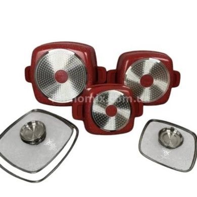 Набор квадратных кастрюль с крышками 6 предметов Top Kitchen TК00025 Красный