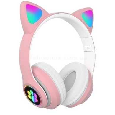 Беспроводные Bluetooth наушники с кошачьими ушками LED с картой памяти B39M Розовые