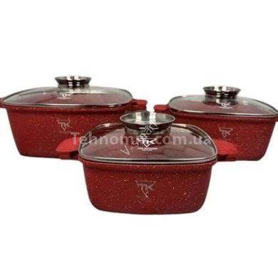 Набор квадратных кастрюль с крышками 6 предметов Top Kitchen TК00025 Красный