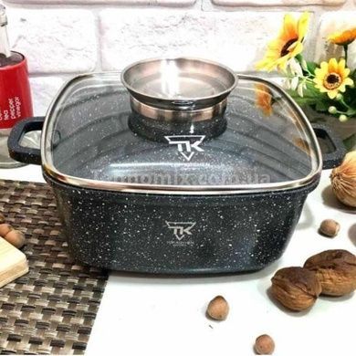 Кастрюля со стеклянной крышкой и гранитным антипригарным покрытием 4,5л 24см Top Kitchen ТК-00055 Черная