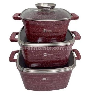 Набір квадратних казанів 3шт з кришками Higher Kitchen HK-322 Червоний
