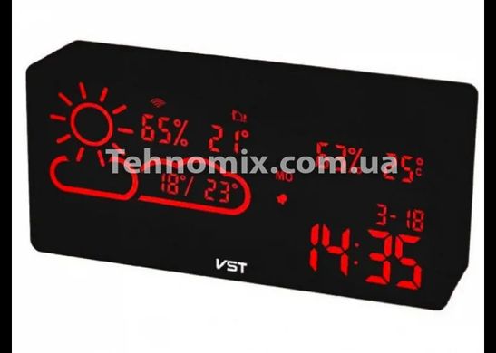 Настольные часы VST-882 черные с красной подсветкой