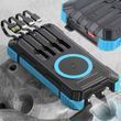 Power Bank із сонячною панеллю та кабелями для зарядки Type-C, Lightning, Micro USB 50000 mAh Чорний з блакитним