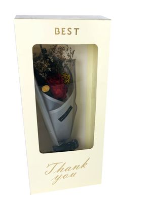 Подарунковий букет з трояндою і сухоцвітом 02 Best (бежева упаковка) + Подарунок