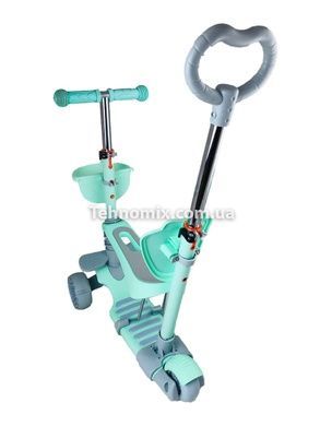 Детский самокат трехколесный Children's Scooter с родительской ручкой Бирюзовый