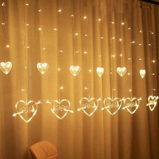 Гірлянда штора 12 Сердець LOVE 220V Жовтий