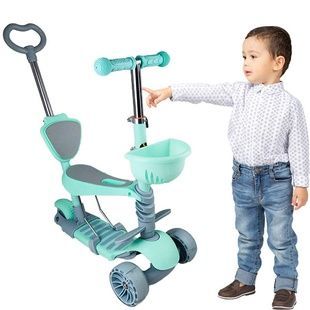 Детский самокат трехколесный Children's Scooter с родительской ручкой Бирюзовый