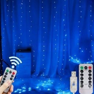 Гірлянда штора з пультом 3*3м 300LED USB MA742blue