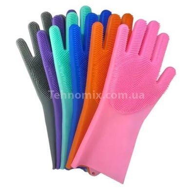 Силиконовые перчатки для мытья и чистки Magic Silicone Gloves с ворсом Синие