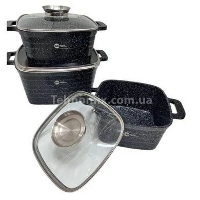 Набор казанов квадратных 3шт с крышками Higher Kitchen HK-322 Черный