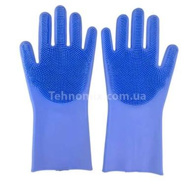 Силиконовые перчатки для мытья и чистки Magic Silicone Gloves с ворсом Синие