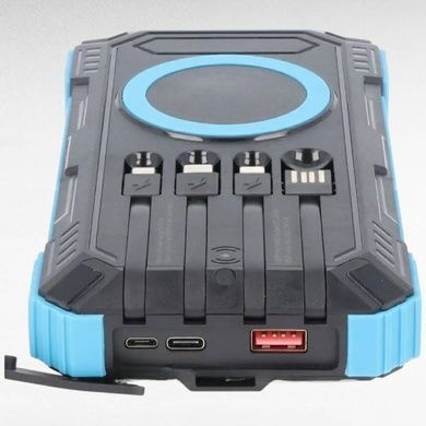 Power Bank із сонячною панеллю та кабелями для зарядки Type-C, Lightning, Micro USB 50000 mAh Чорний з блакитним