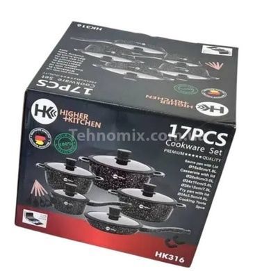 Набір посуду гранітний + набір начиння 17 предметів HIGHER+KITCHEN HK-316 Червоний