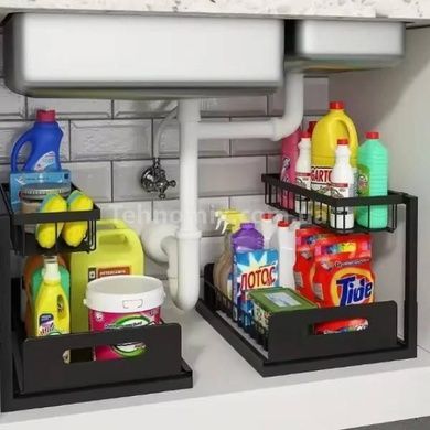 Стелаж-сушарка двоярусна для посуду або миючих засобів Storage rack AND-103 Чорна