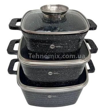 Набор казанов квадратных 3шт с крышками Higher Kitchen HK-322 Черный