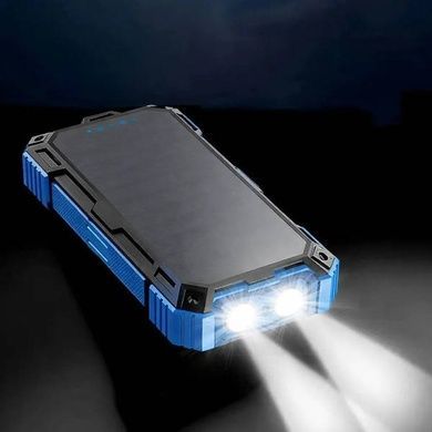 Power Bank із сонячною панеллю та кабелями для зарядки Type-C, Lightning, Micro USB 50000 mAh Чорний з блакитним