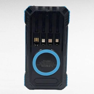 Power Bank із сонячною панеллю та кабелями для зарядки Type-C, Lightning, Micro USB 50000 mAh Чорний з блакитним