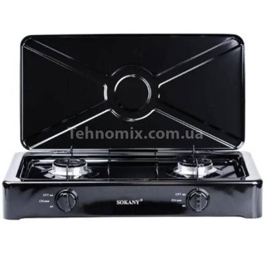 Плита настольная газовая на 2 конфорки с крышкой Sokany SK-07004 Черная