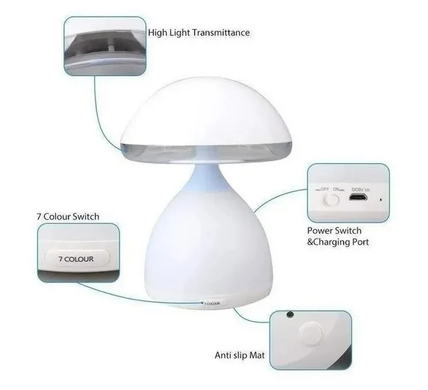 USB LED Нічник - Гриб HUIAN HC-868 7 кольорів