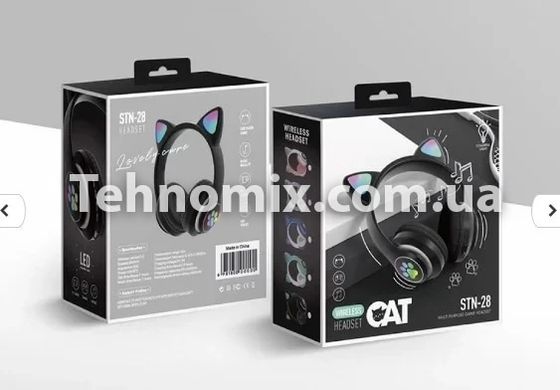 Навушники безпровідні LED з котячими вушками і підсвічуванням STN 26 Чорні