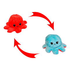 Мягкая игрушка осьминог перевертыш двусторонний «веселый + грустный» Красный голубой