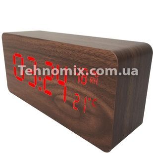 Настольные часы VST-862 темное дерево с красной подсветкой