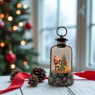 Новорічний нічник Вінтажний ліхтар XMAS WDL-25011A Санта з ялинкою