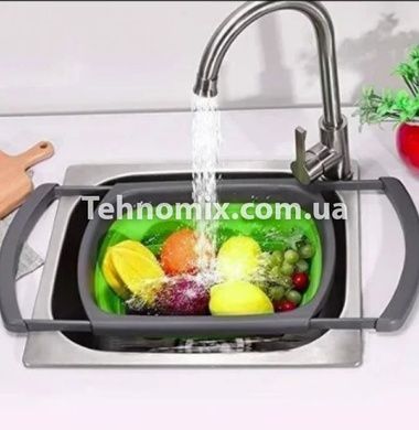Складной силиконовый дуршлаг для мытья овощей и фруктов JM-608-1 Зеленый