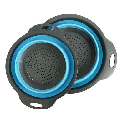 Дуршлаг силиконовый складной большой + маленький Collapsible filter baskets круглый Голубой