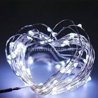 Светодиодная гирлянда 12м 100LED RGB (питание от солнечной панели) Холодный белый