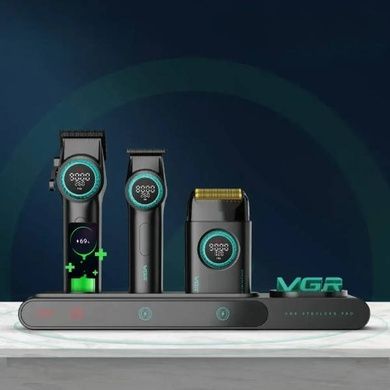 Комплект машинка для стрижки, триммер, електробритва VGR 3IN1STEPLERSS PRO BLACK Чорна із зеленим