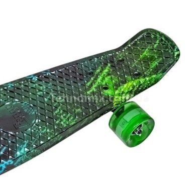 Пенни борд со светящимися колесами PU Penny Board H20 Черный с сине-зеленым принтом