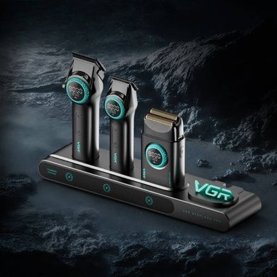 Комплект машинка для стрижки, триммер, електробритва VGR 3IN1STEPLERSS PRO BLACK Чорна із зеленим