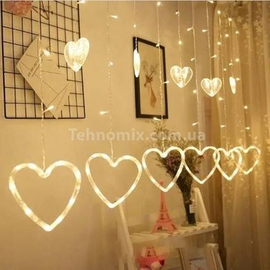 Гирлянда штора 12 Сердец 220V Желтый