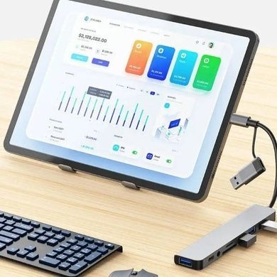 USB-хаб адаптер мультифункціональний Type-C на USB SD TF для ноутбука/телефону/планшета Сірий