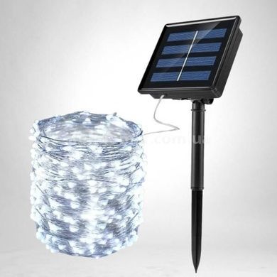 Светодиодная гирлянда 12м 100LED RGB (питание от солнечной панели) Холодный белый