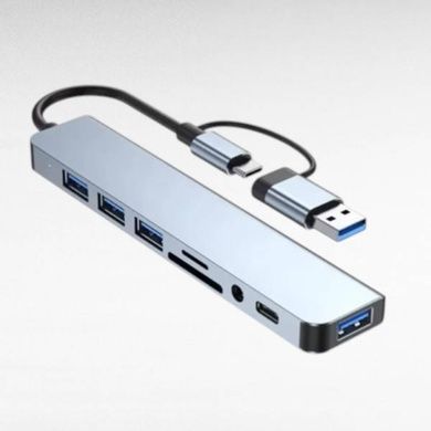 USB-хаб адаптер мультифункціональний Type-C на USB SD TF для ноутбука/телефону/планшета Сірий