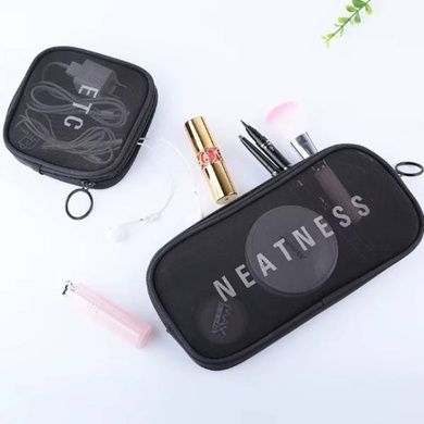 Косметичка женская сетчатая на молнии Makeup bag 22*11*2 Черная