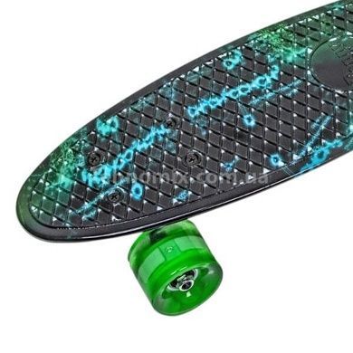 Пенни борд со светящимися колесами PU Penny Board H20 Черный с сине-зеленым принтом