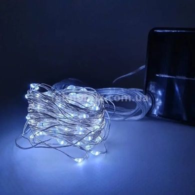 Светодиодная гирлянда 12м 100LED RGB (питание от солнечной панели) Холодный белый