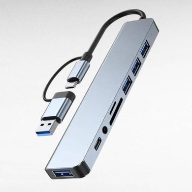 USB-хаб адаптер мультифункціональний Type-C на USB SD TF для ноутбука/телефону/планшета Сірий