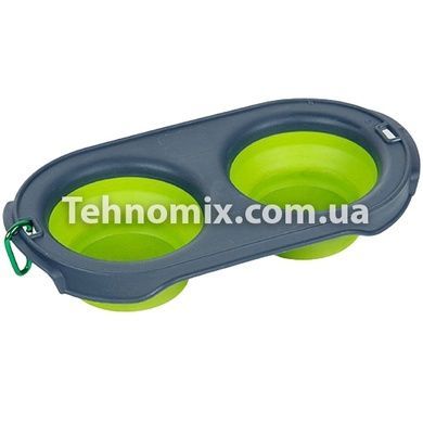 Двойная мисочка для корма DEXAS Collapsible Pet Feeder 240 мл зеленая